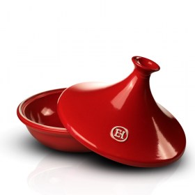 immagine della Pentola Tajine in ceramica con coperchio aperto, rossa diametro 32 cm/ Emile Henry