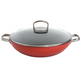 immagine del wok Silit  Energy Red, diametro 36 cm con coperchio in vetro, visone frontale