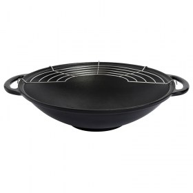 immagine del Set wok in ghisa di Silit, diametro 30 cm, senza coperchio e con griglia interna, visione frontale